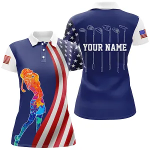 American flag golf clubs Womens polo shirts custom watercolor golf clothes for women, unique golf gift