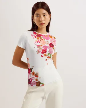 Bellary Pressed Flower Print Fitted T-Shirt Pink