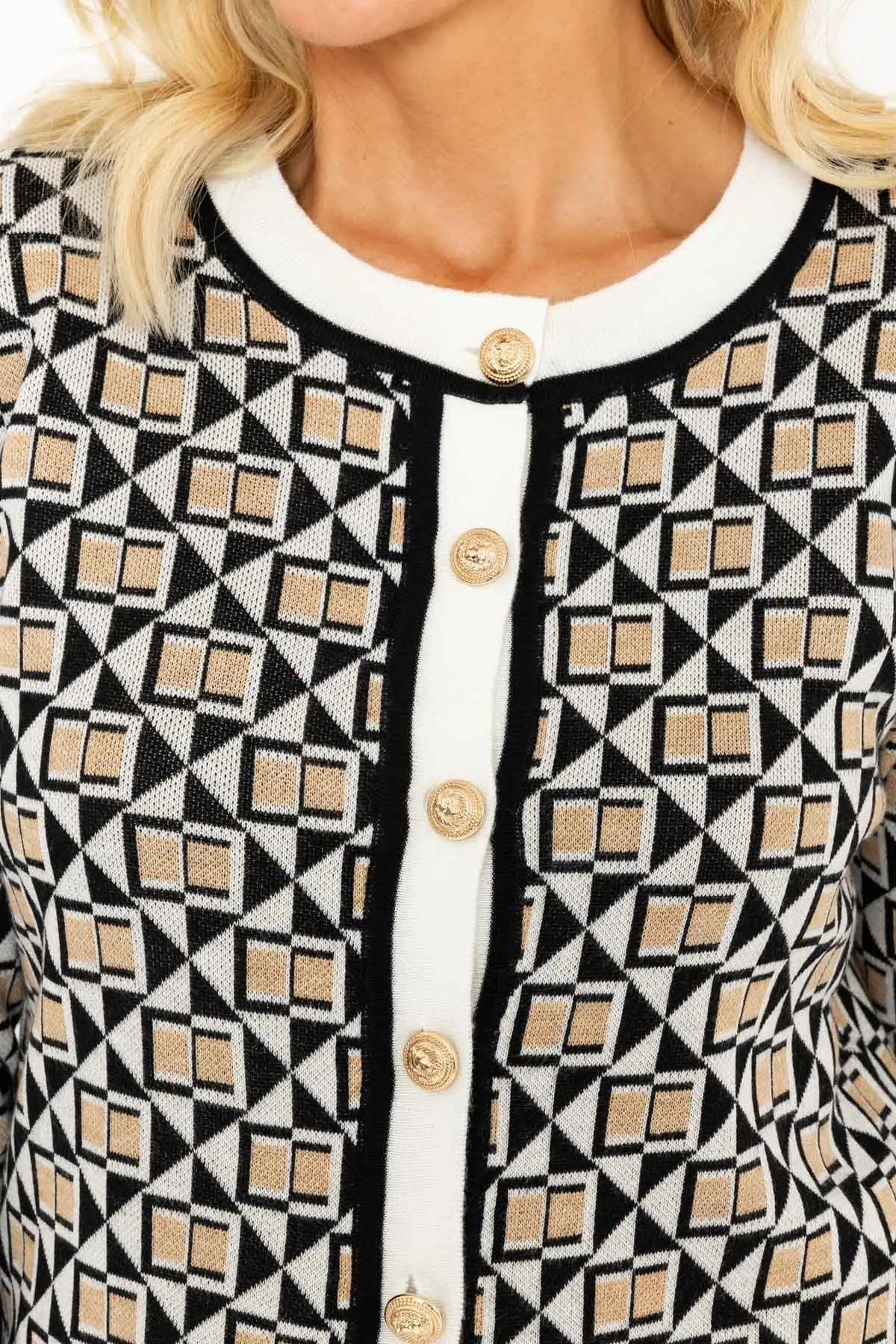 Black & Beige Geometric Cardigan