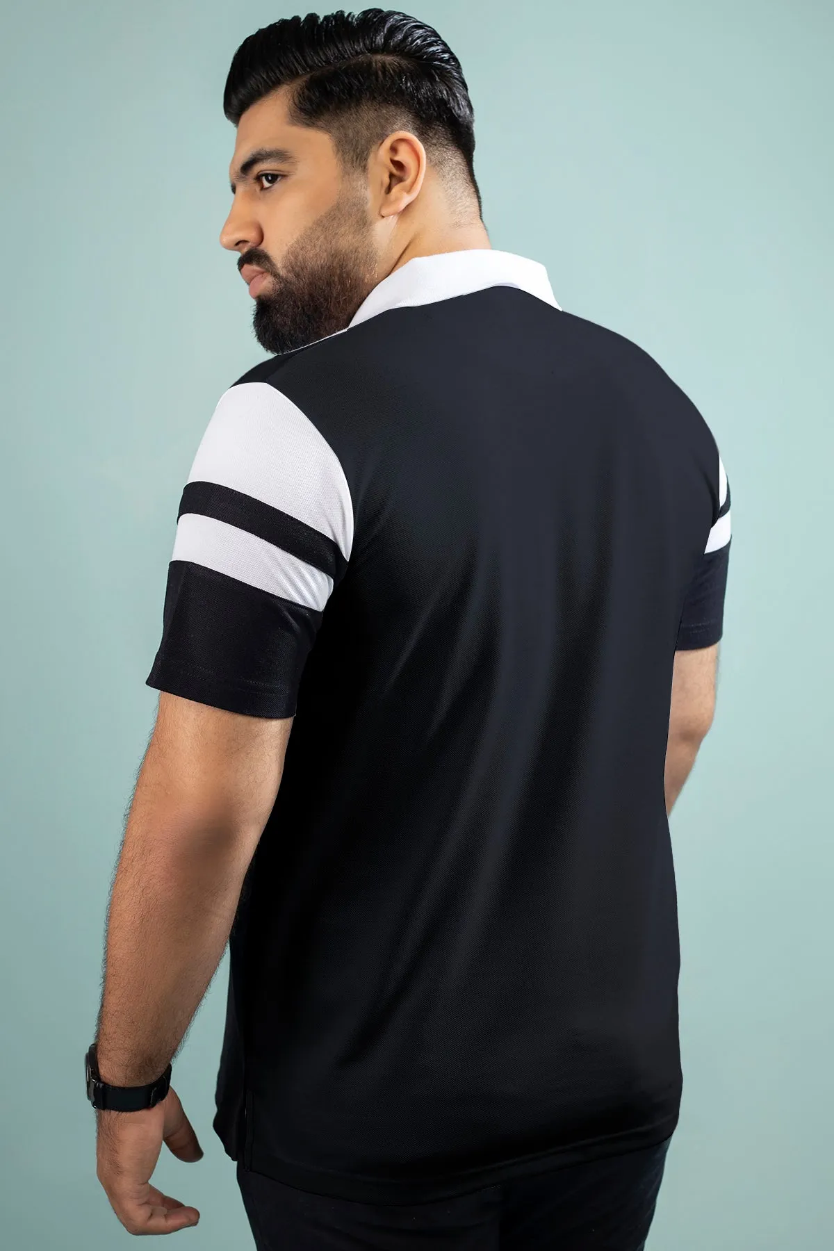 Black & White Color Block Polo Shirt (Plus size) - A24 - MP0262P