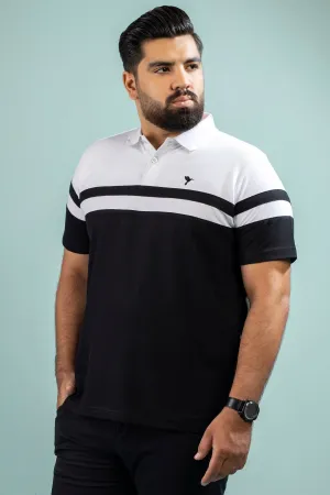 Black & White Color Block Polo Shirt (Plus size) - A24 - MP0262P