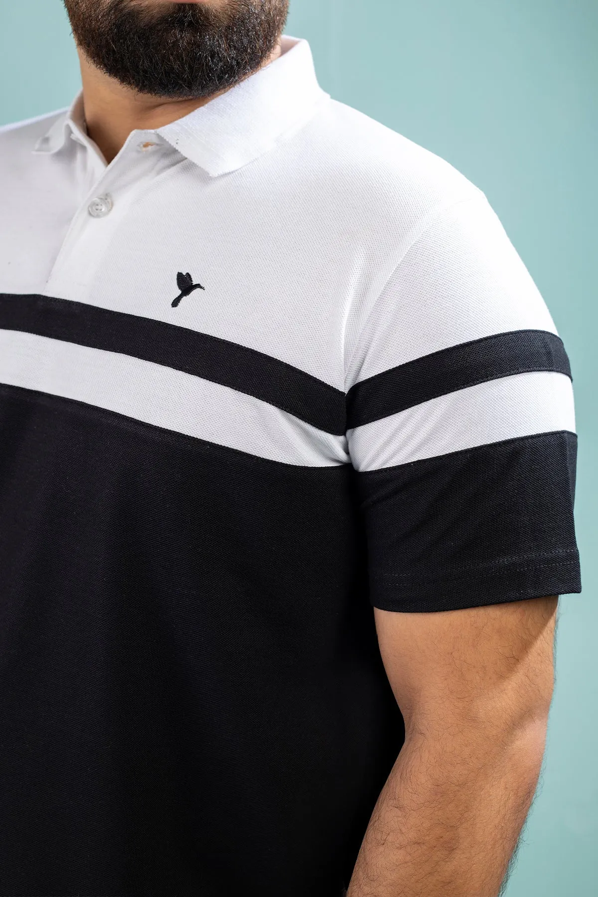 Black & White Color Block Polo Shirt (Plus size) - A24 - MP0262P