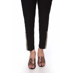 Black Color Slim Fit Embellsihed Trousers PS2554