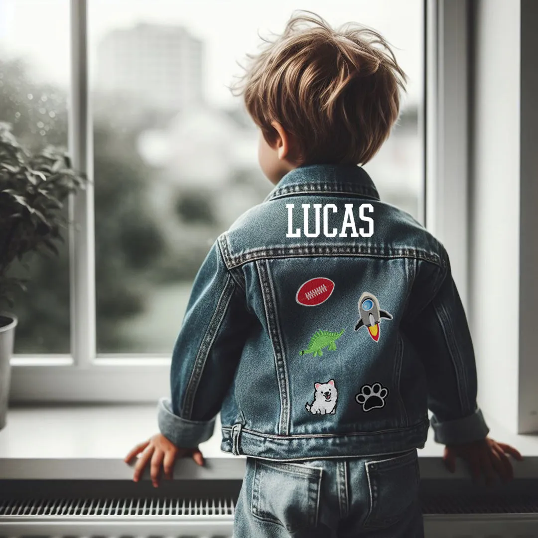 (Blue Denim) Custom Patched Denim Jacket for Kids