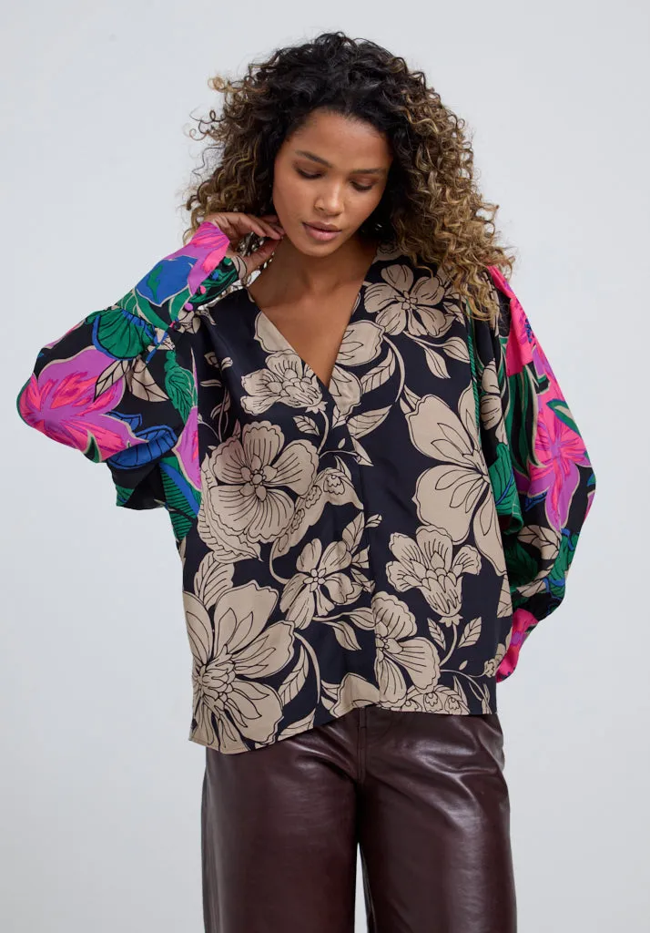 Celeste V-Neck Floral Printed Blouse In Multi