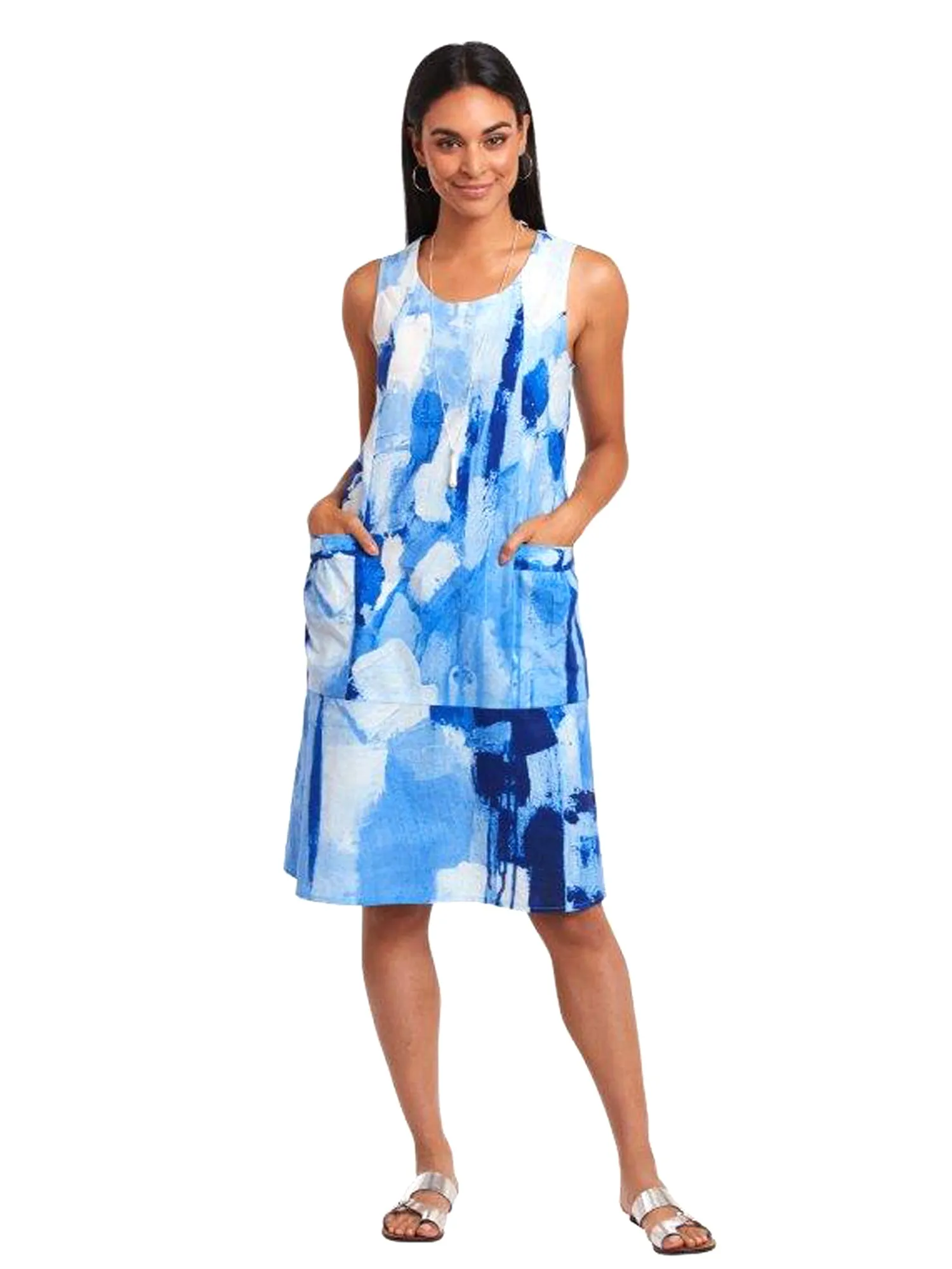 Claire Desjardins Blues Sleeveless Pockets Dress