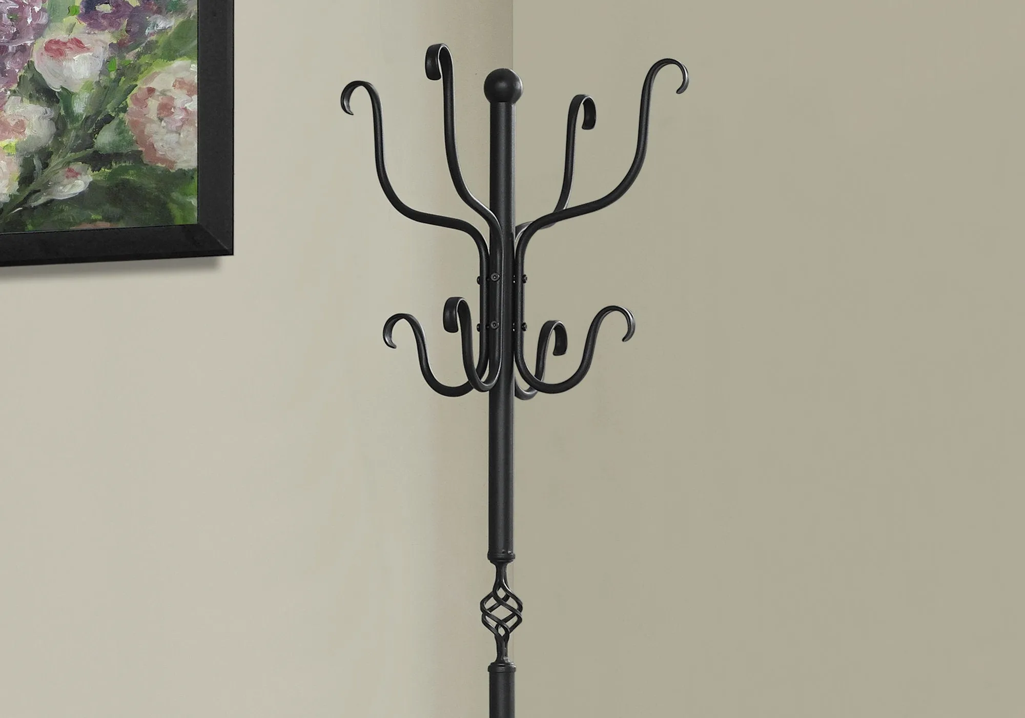 Coat Rack - 74"H / Traditional Hammered Black Metal