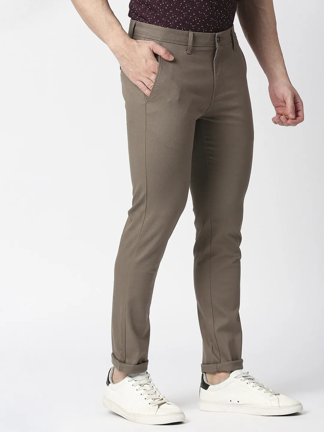 Coffee Brown Slim Tapered Cotton Trouser