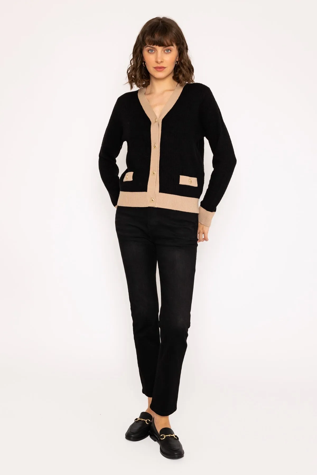 Contrast Black & Beige Placket Cardigan