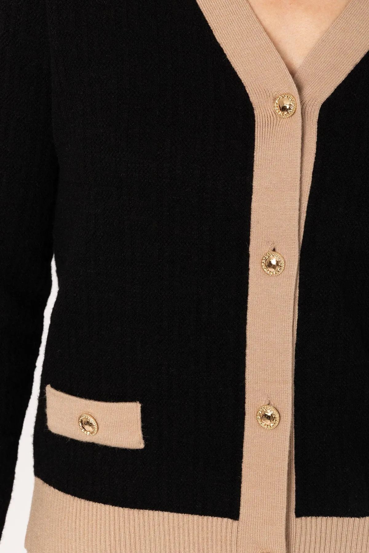 Contrast Black & Beige Placket Cardigan