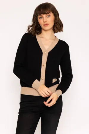 Contrast Black & Beige Placket Cardigan