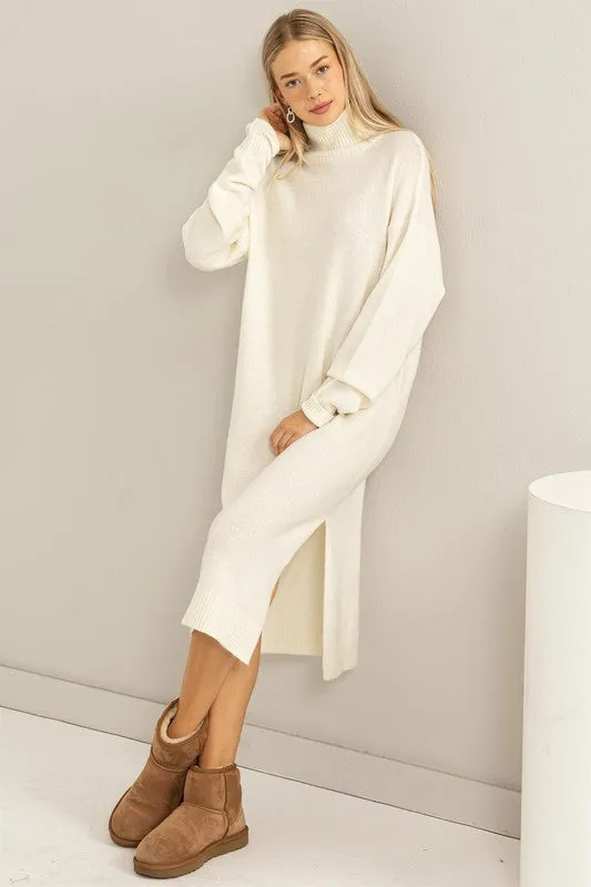 Cream Too Cute Turtleneck Sweater Midi Dress