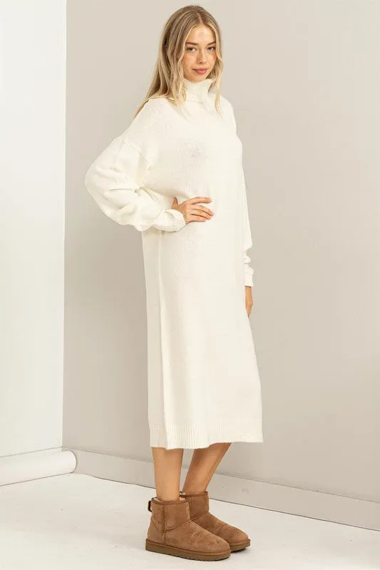 Cream Too Cute Turtleneck Sweater Midi Dress