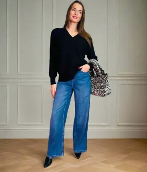 Dark Blue Denim Wide Leg Jeans