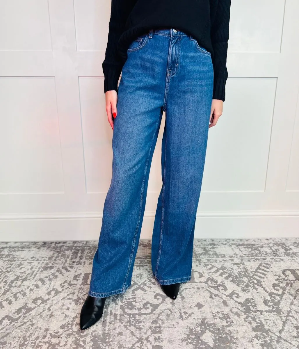 Dark Blue Denim Wide Leg Jeans