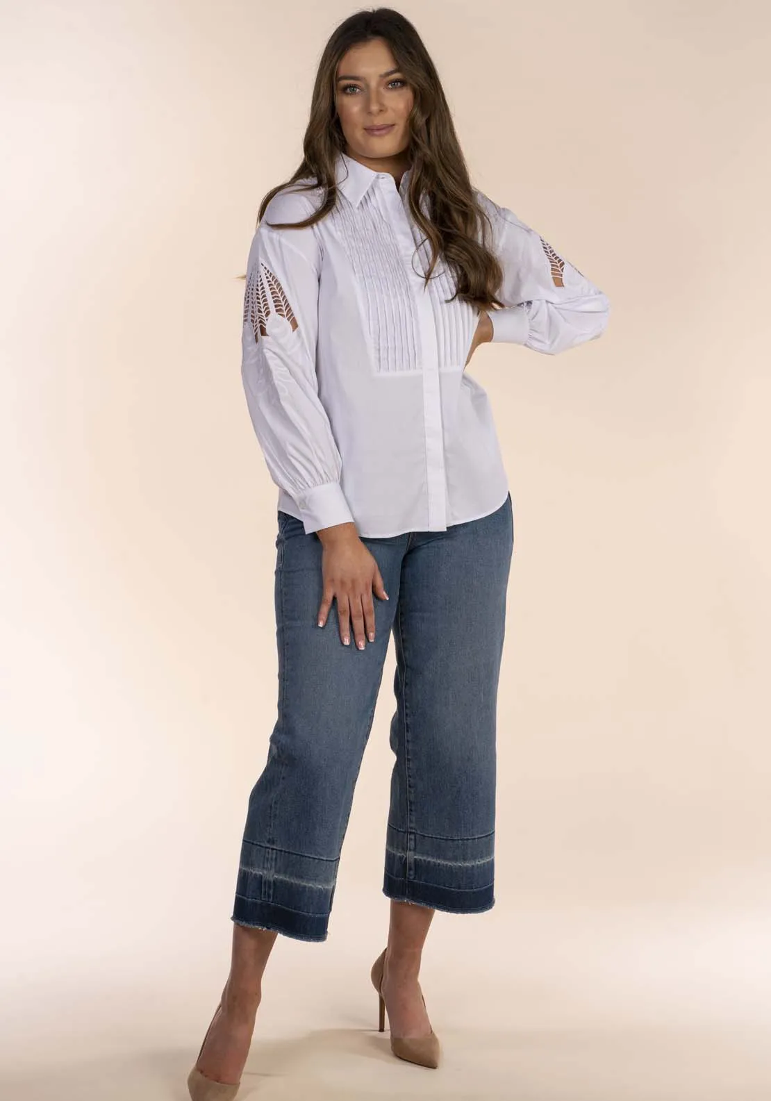 Embroidered Sleeve Blouse - White