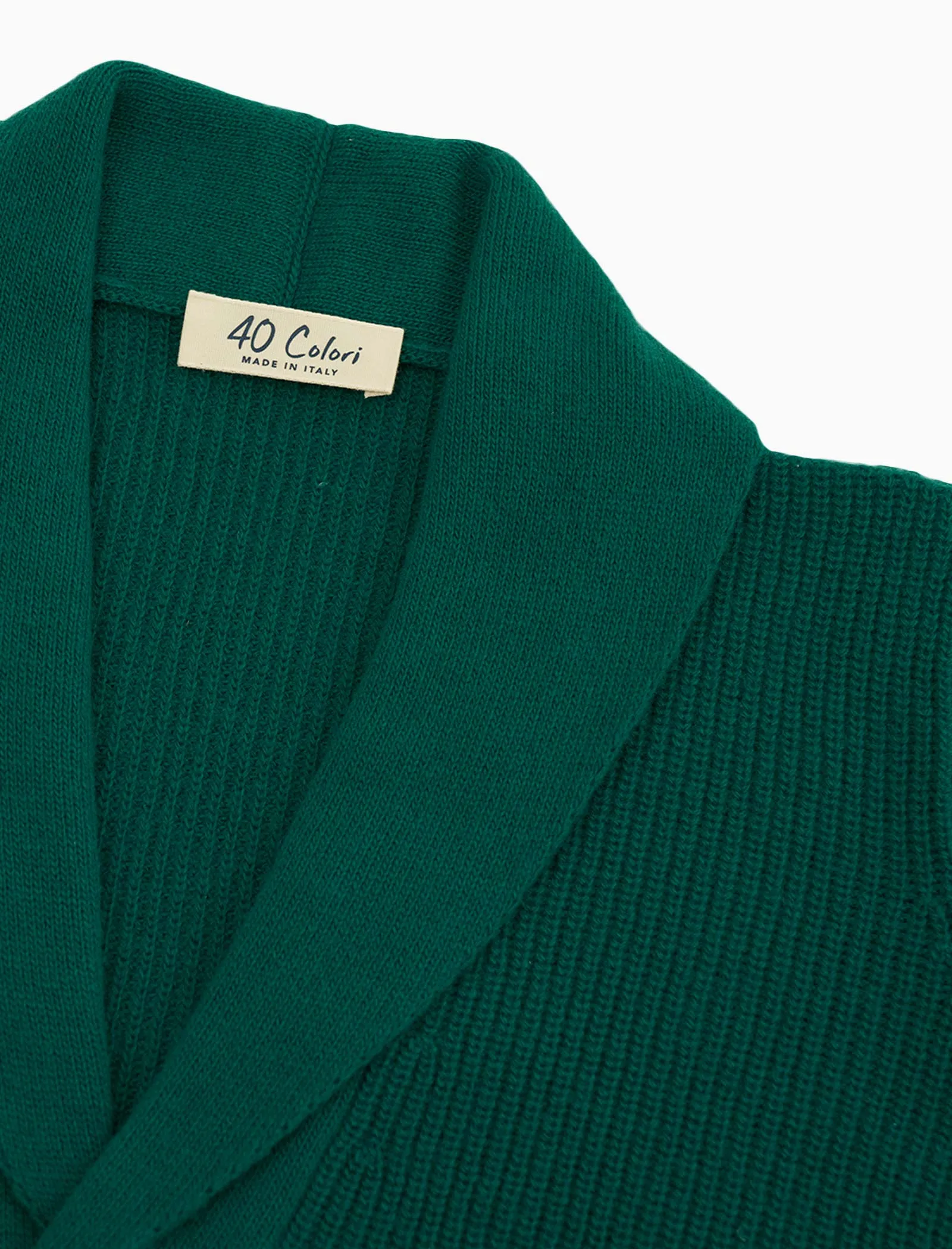 Emerald Green Ribbed Shawl Neck Wool & Cashmere Cardigan