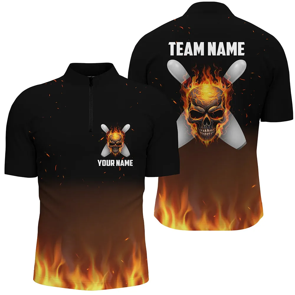 Flame bowling shirt custom my balls are on fire bowling Quarter Zip shirts for men, bowling jersey