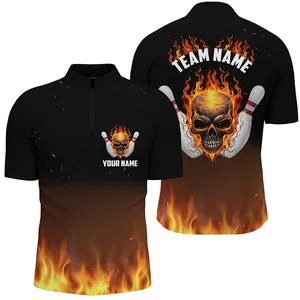 Flame bowling shirt custom my balls are on fire bowling Quarter Zip shirts for men, bowling jersey