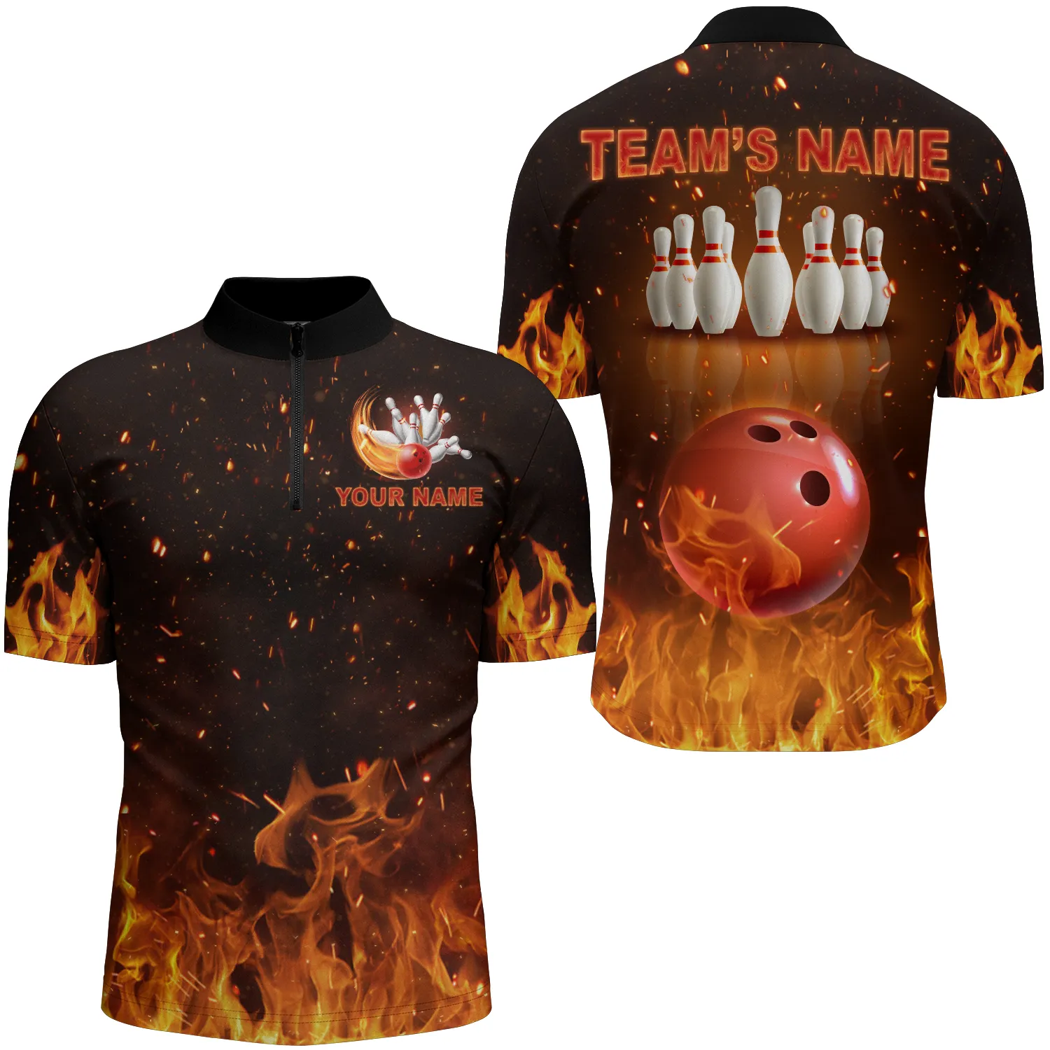 Flame bowling shirt custom my balls are on fire bowling Quarter Zip shirts for men, bowling jersey