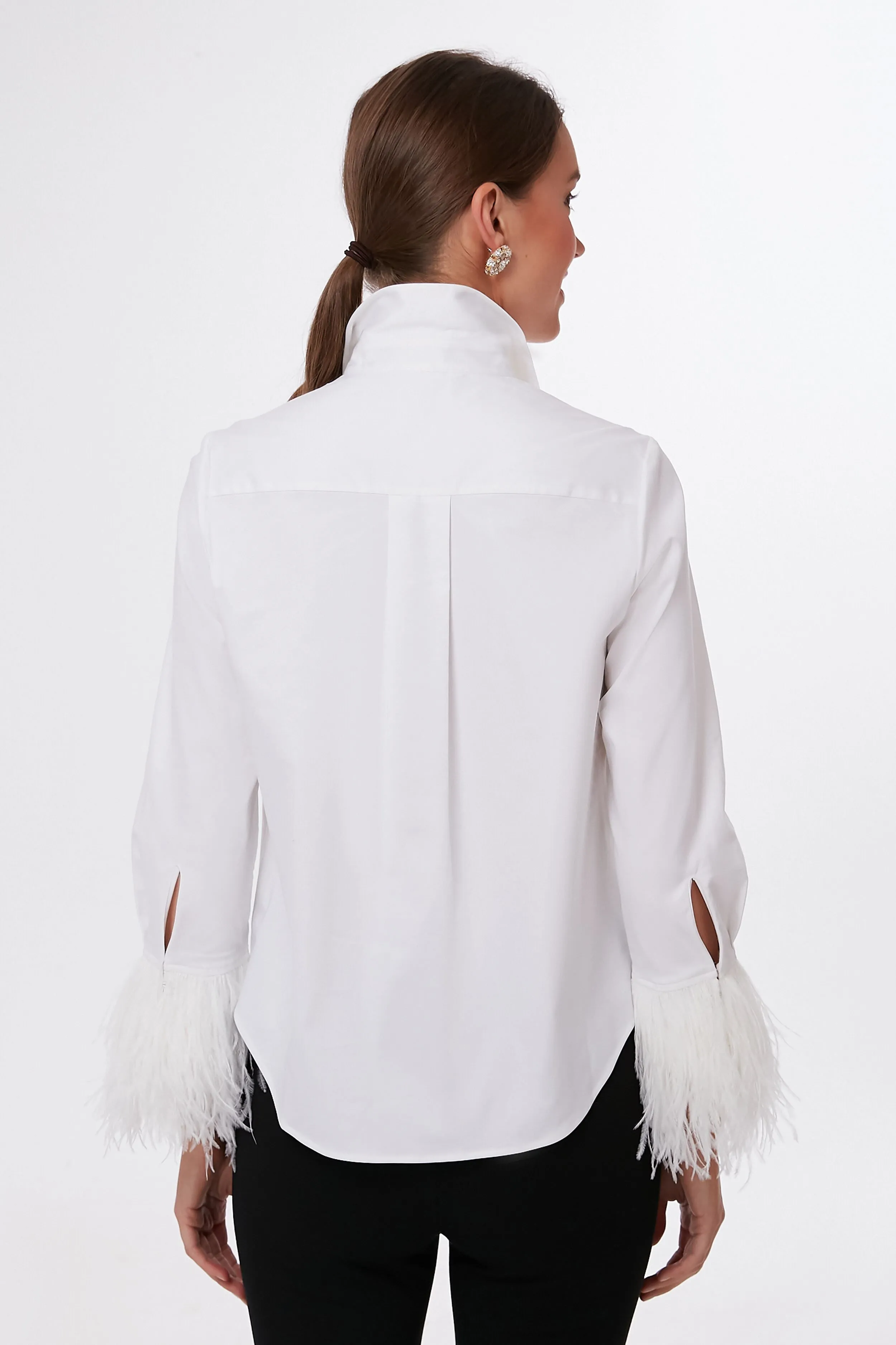 Fresh White Feather Trim Poplin Shirt