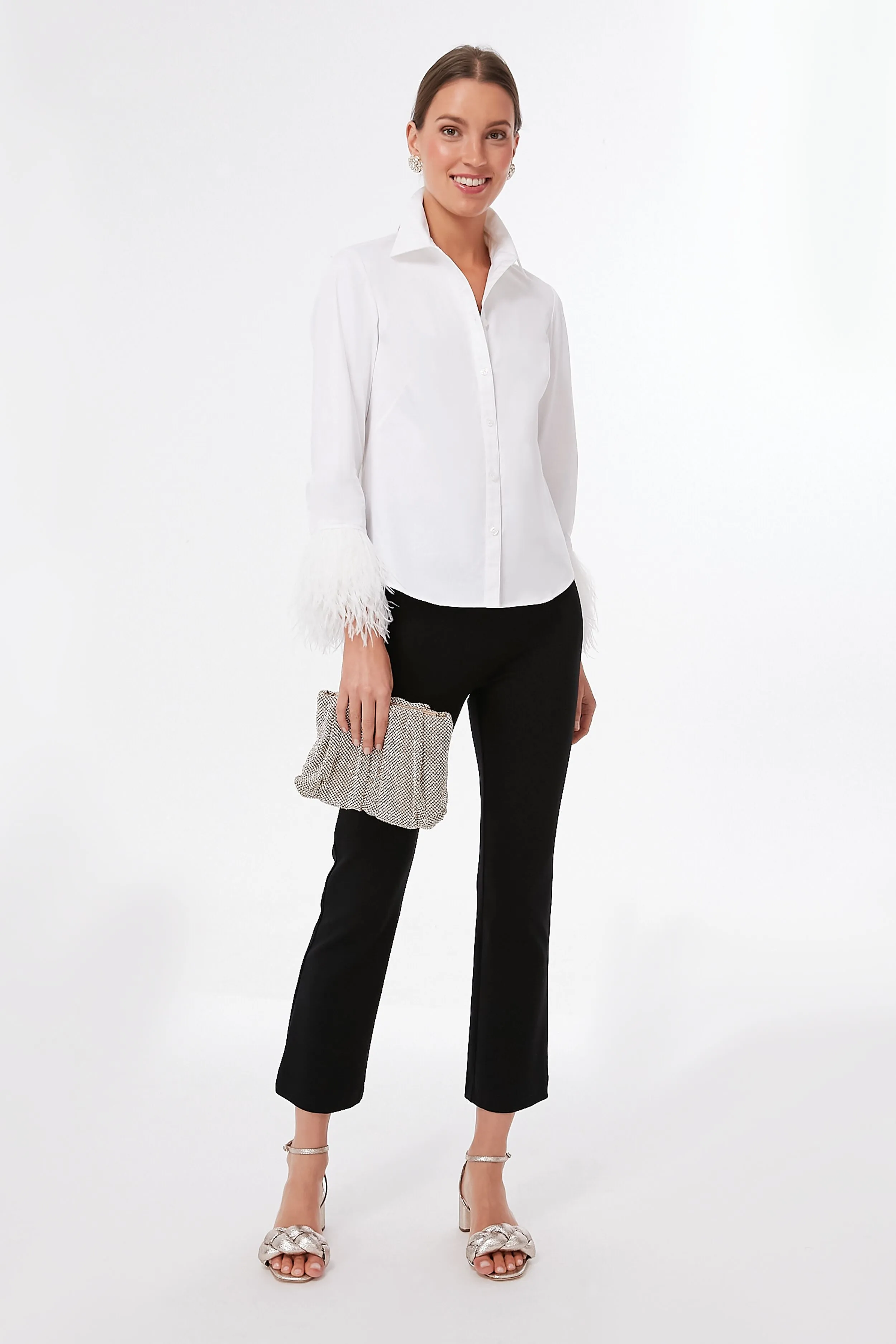 Fresh White Feather Trim Poplin Shirt