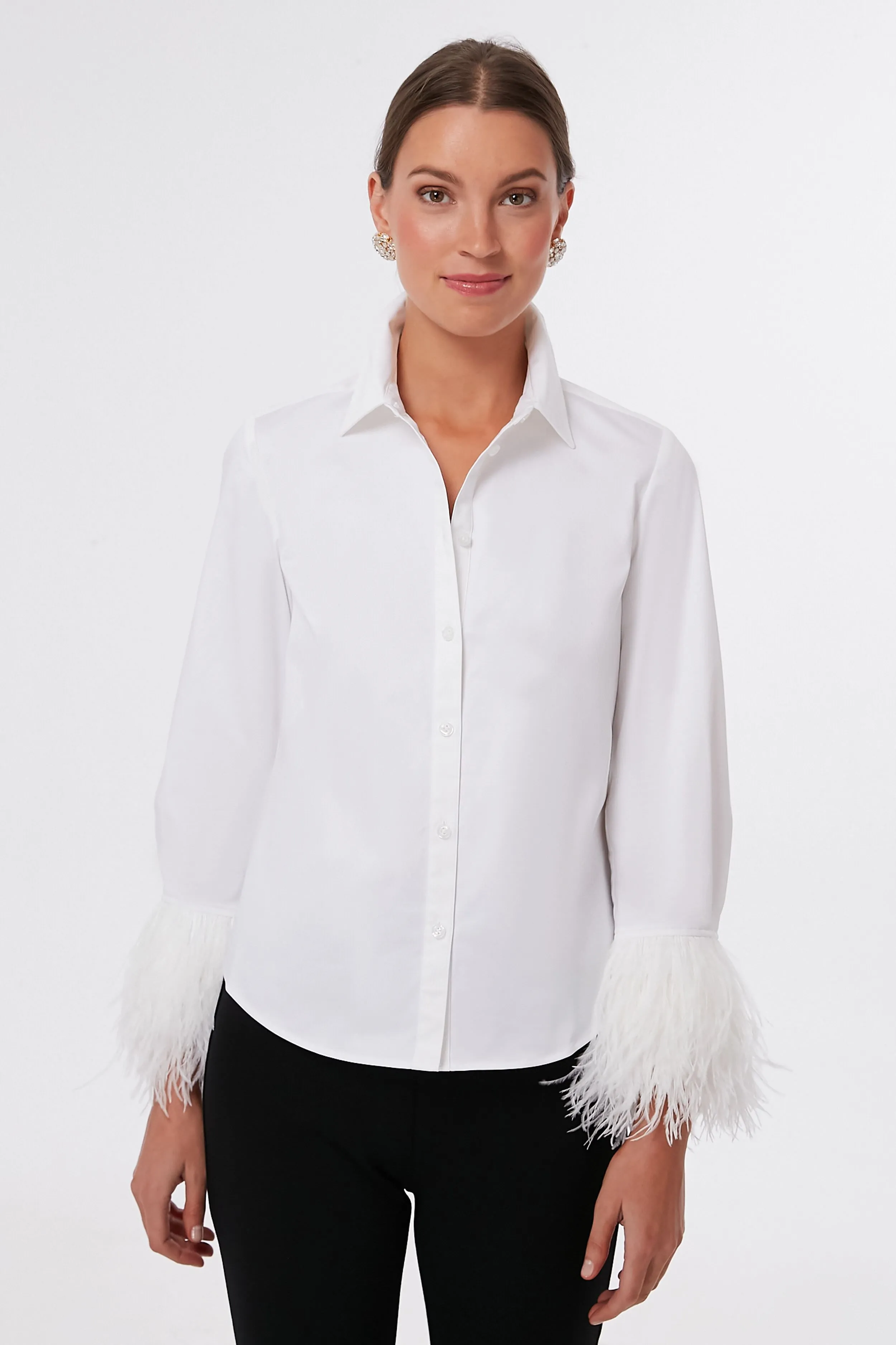 Fresh White Feather Trim Poplin Shirt