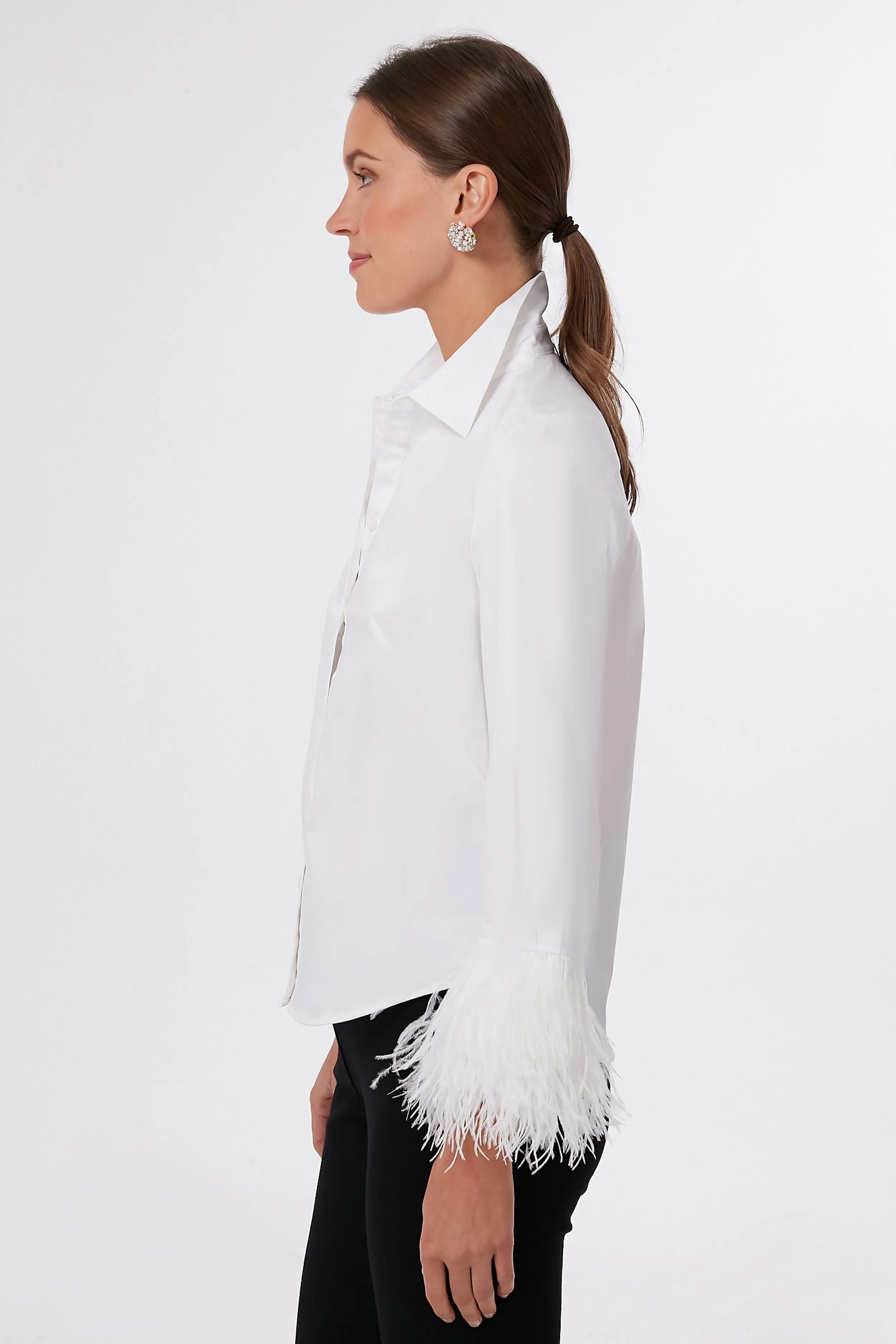 Fresh White Feather Trim Poplin Shirt