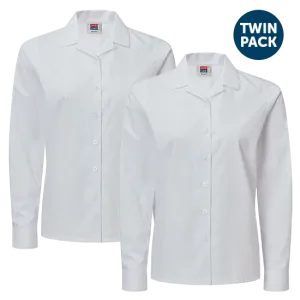 Girls Long Sleeve Revere Collar School Blouses 2 Pack