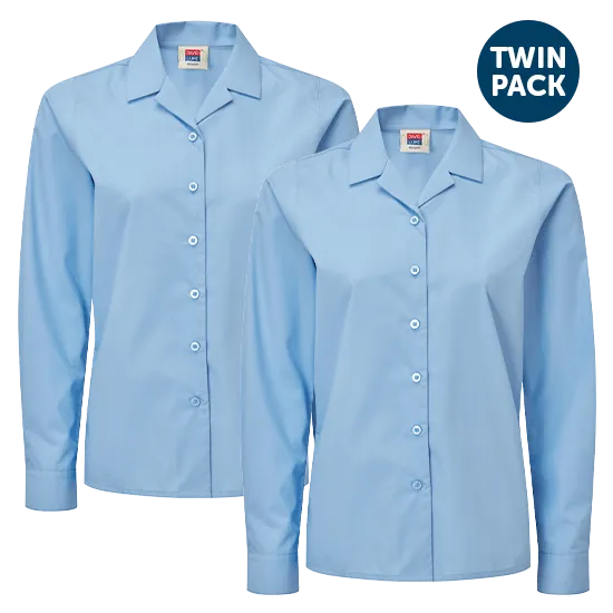 Girls Long Sleeve Revere Collar School Blouses 2 Pack