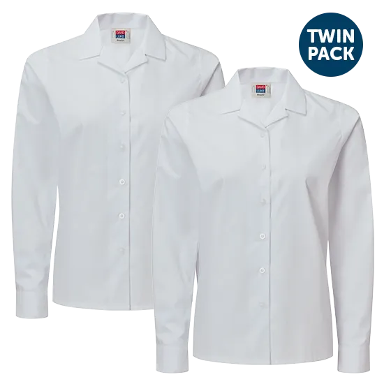 Girls Long Sleeve Revere Collar School Blouses 2 Pack