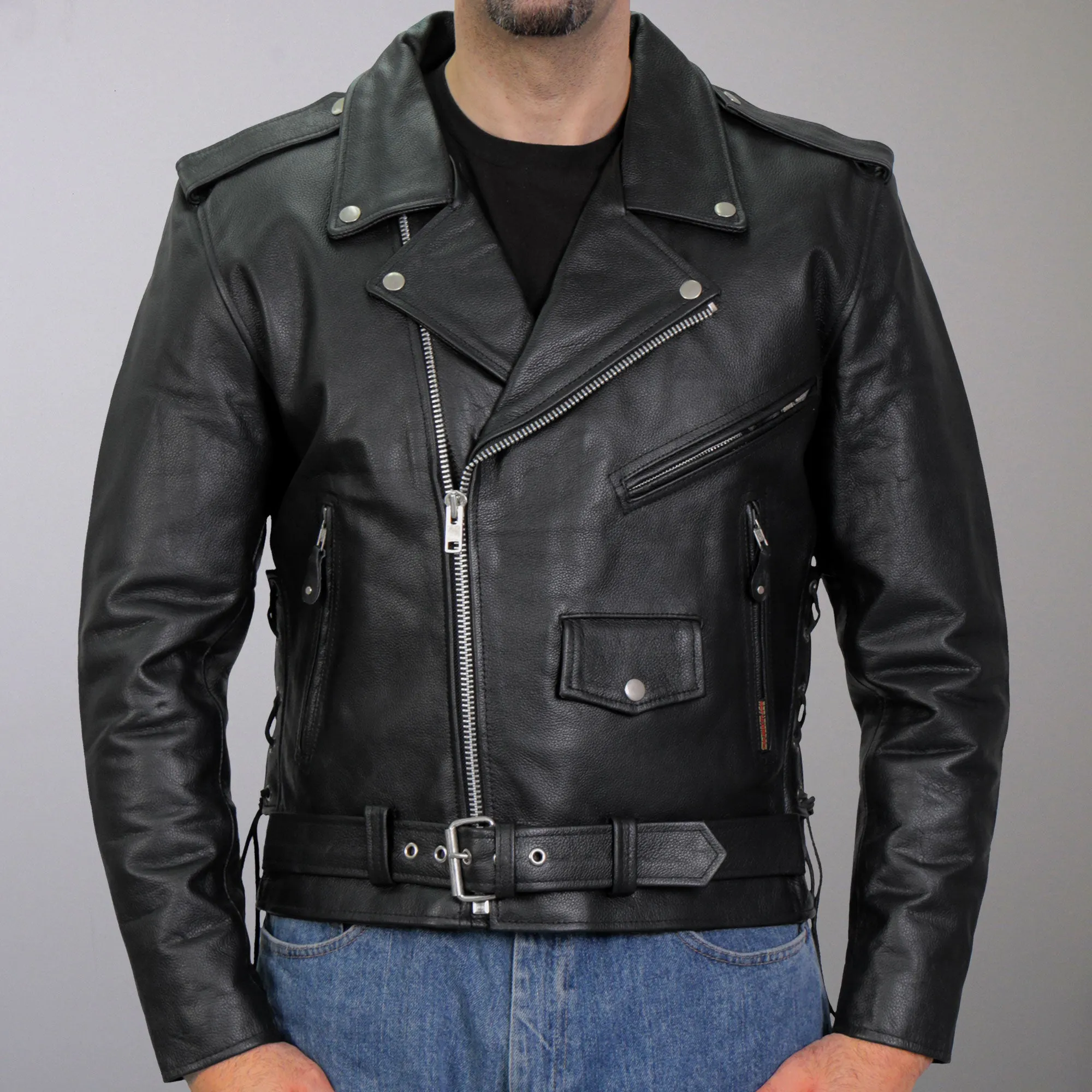 Hot Leathers JKM1002 Classic Men’s Motorcycle Leather Jacket with Zip Out Lining