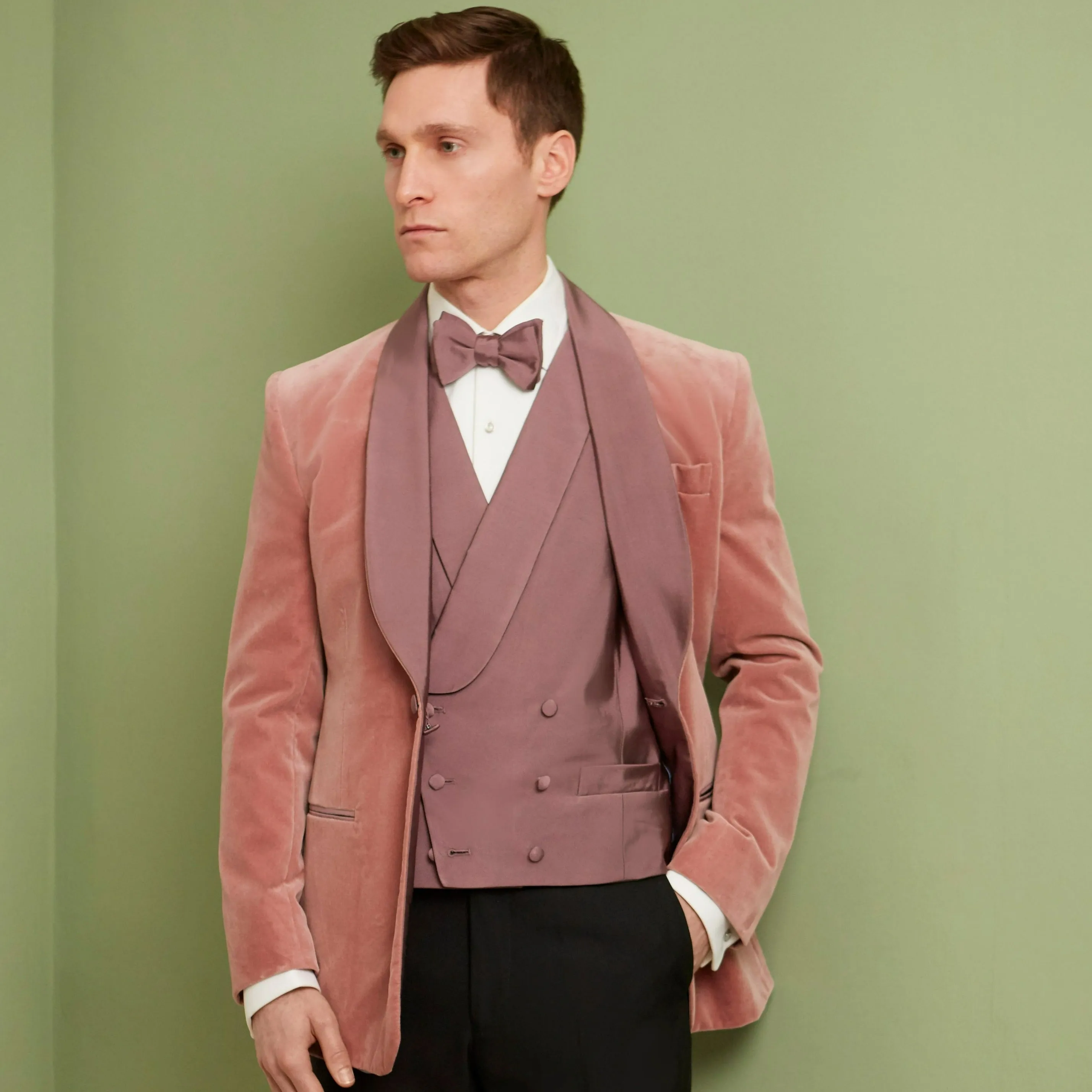 Hudson Dark Pink Grosgrain Silk and Cotton Waistcoat