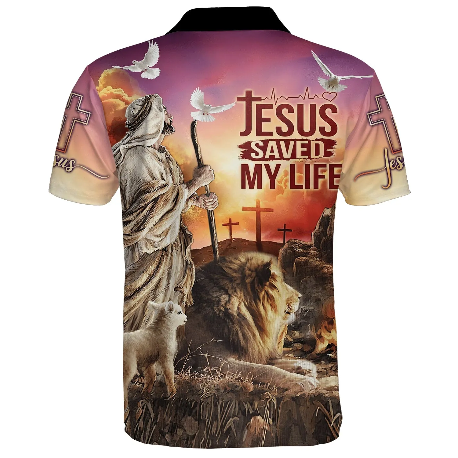 Jesus Saved My Life Lamb And Lion Polo Shirt - Christian Shirts & Shorts