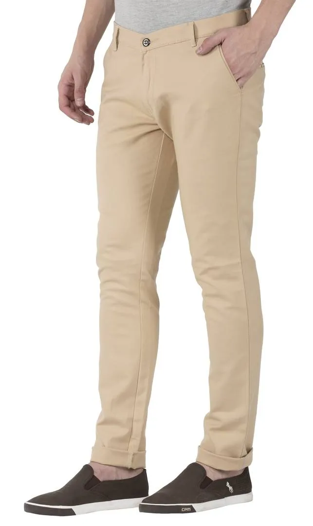 Light Brown Stretchable Slim Fit Trousers For Men