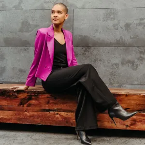 Liquid Leather™ Cropped Tuxedo Blazer - Magenta - Limited Sizes!