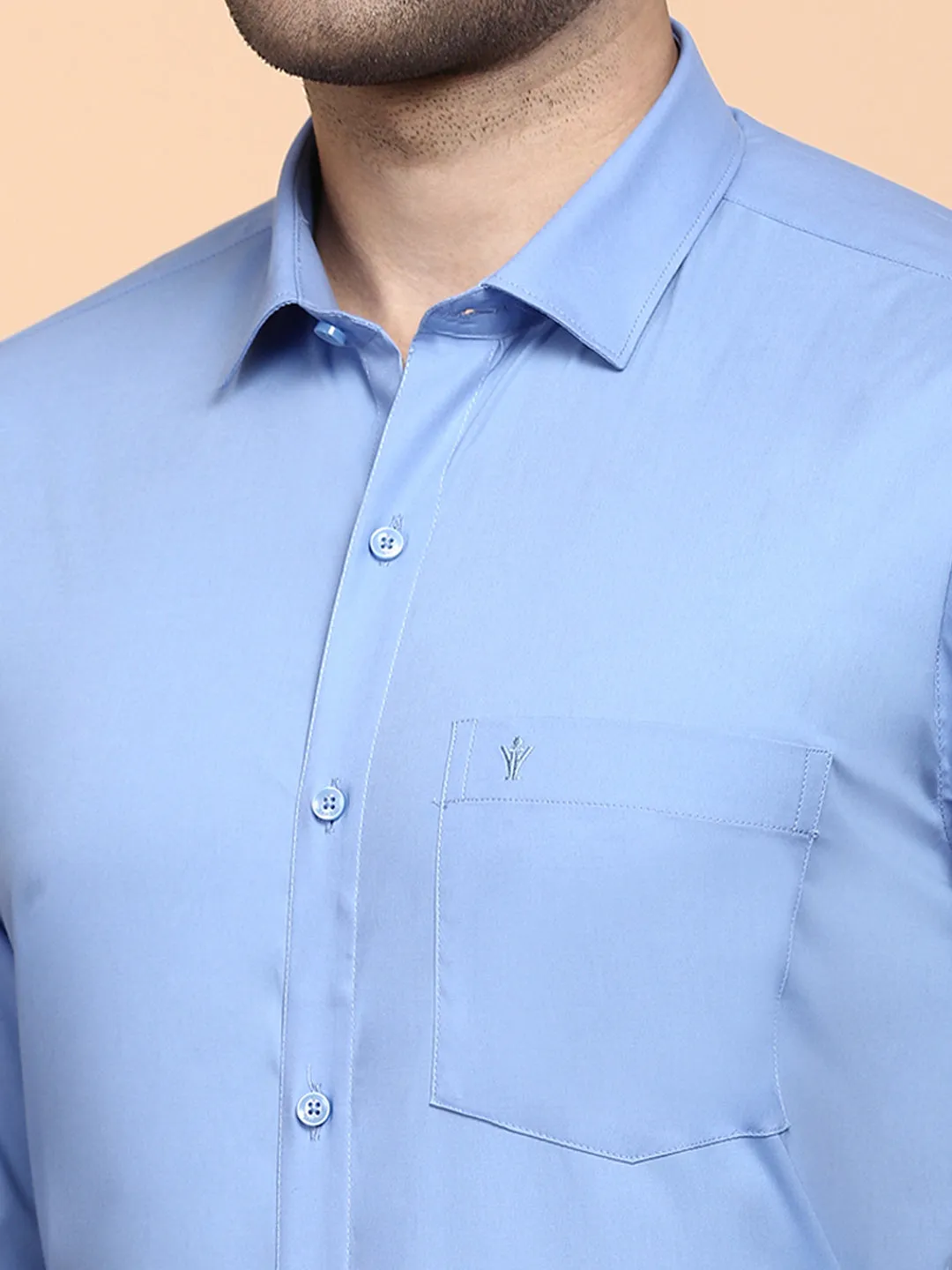 Men Cotton Spandex Shirt 2 Way Stretch Blue LY8