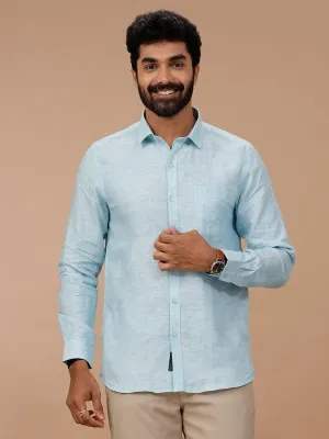 Men Pure Linen Striped Shirt Blue - LS90