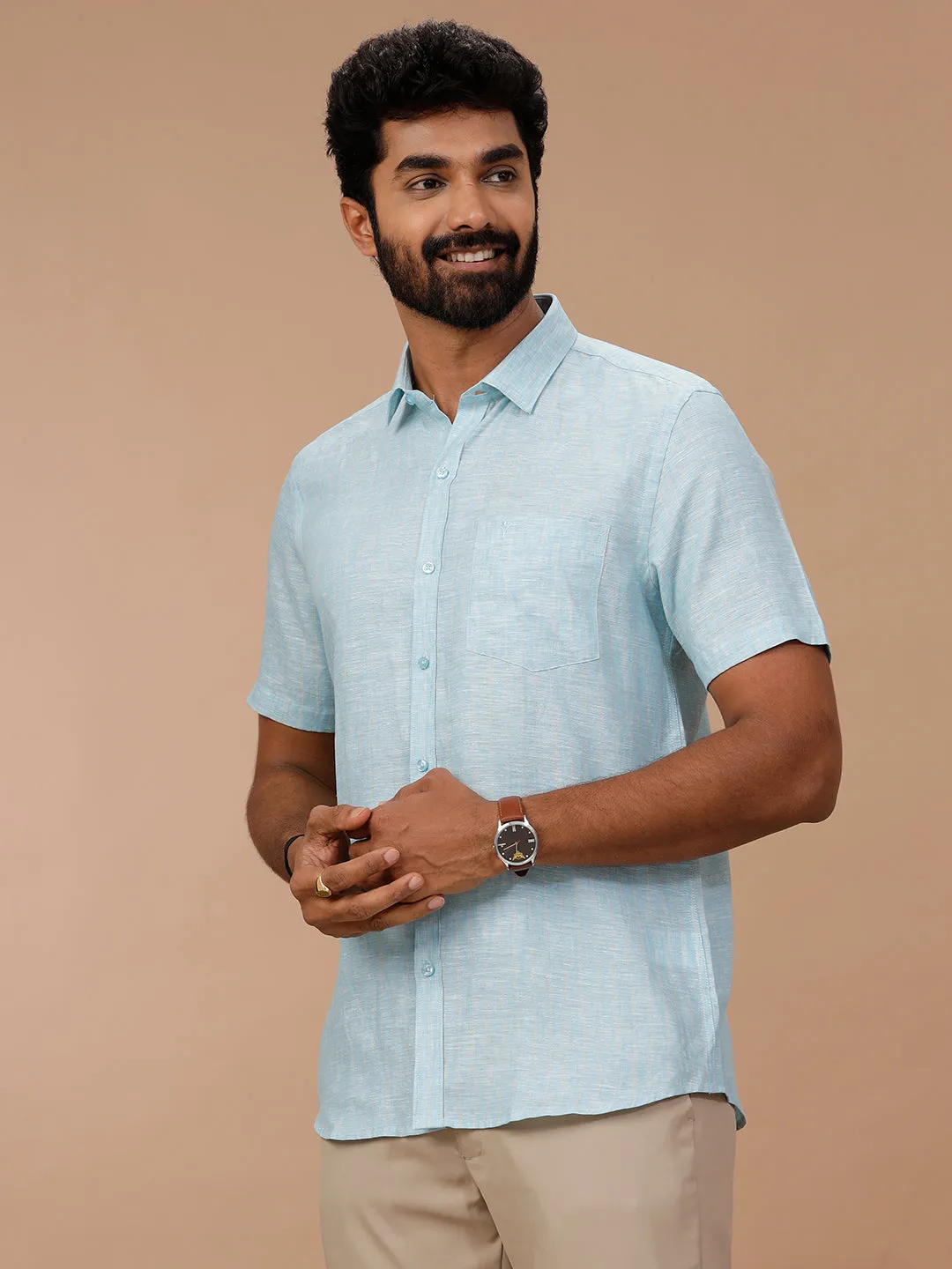 Men Pure Linen Striped Shirt Blue - LS90