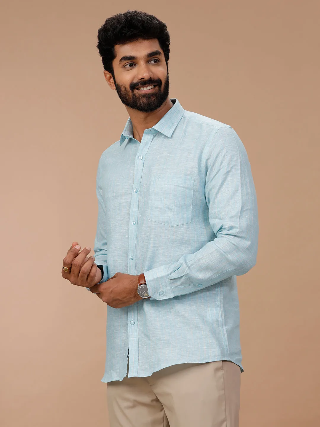 Men Pure Linen Striped Shirt Blue - LS90