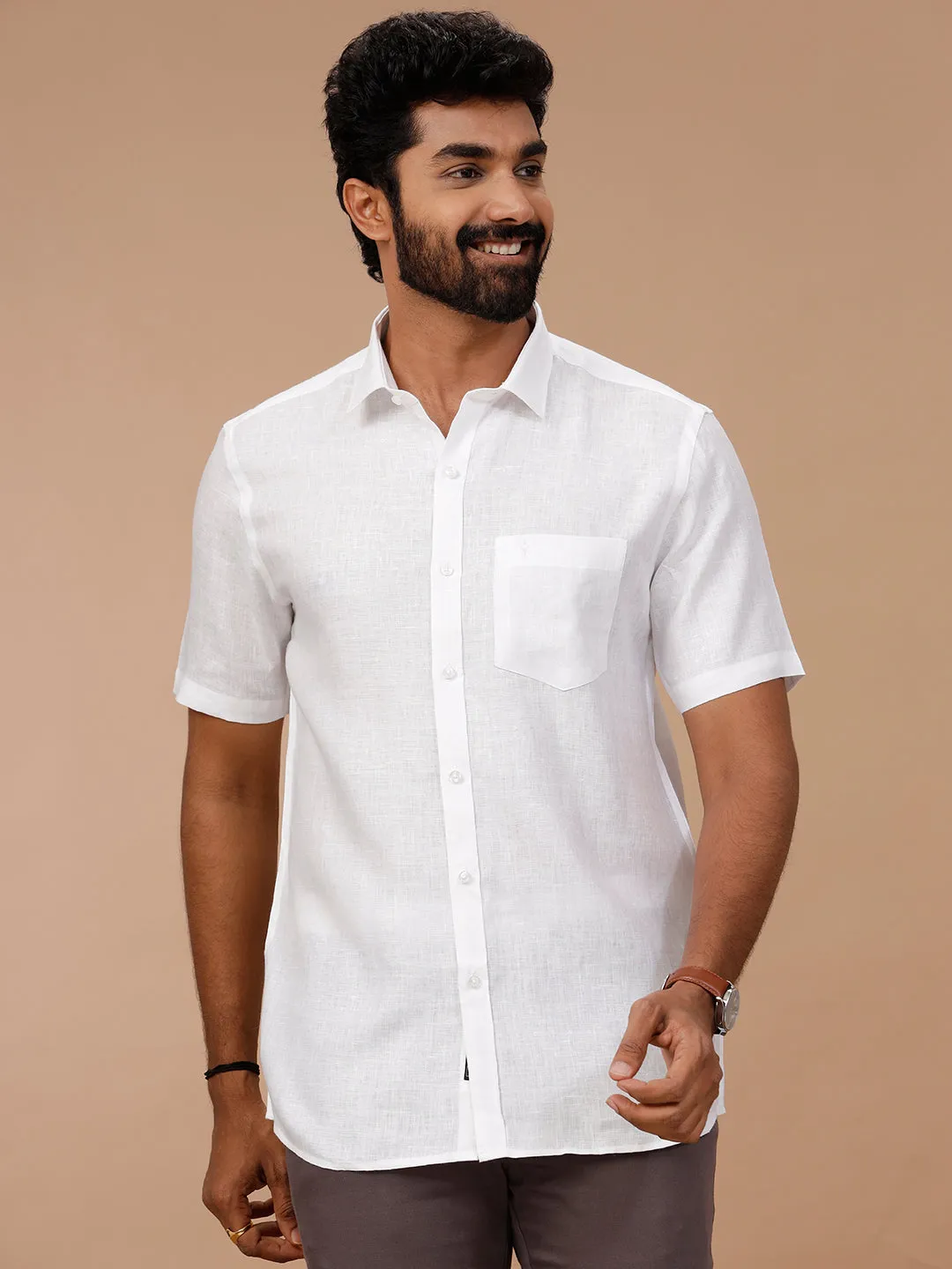 Men Self Design Pure Linen White Shirt 1542JF