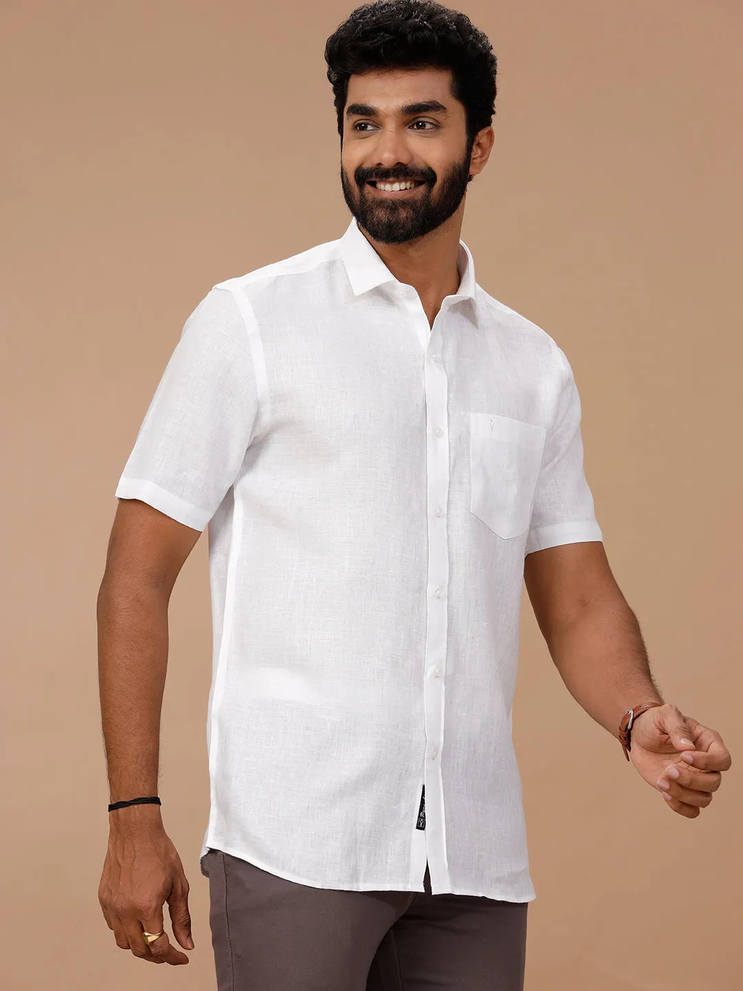 Men Self Design Pure Linen White Shirt 1542JF