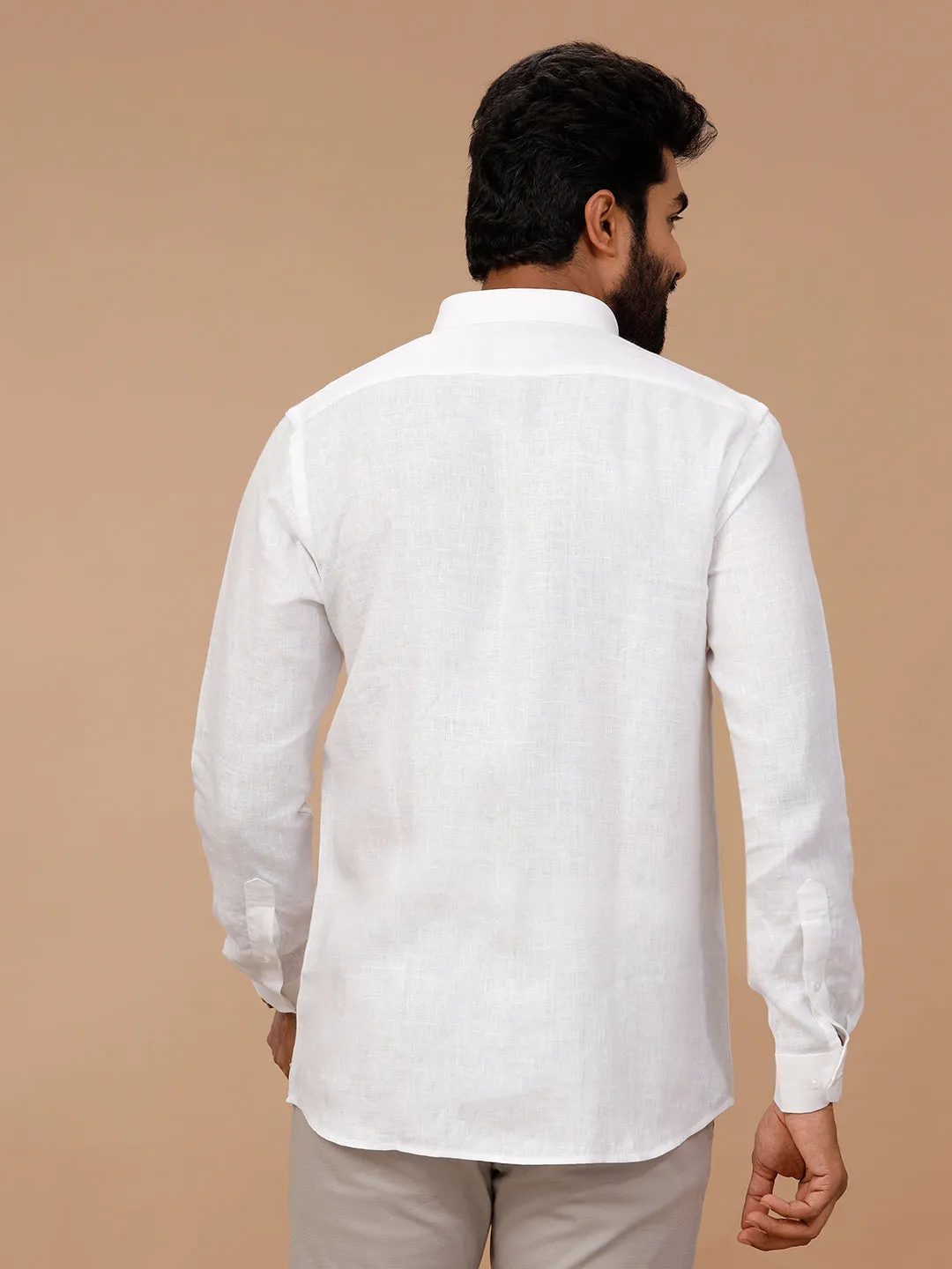 Men Self Design Pure Linen White Shirt 1542JF