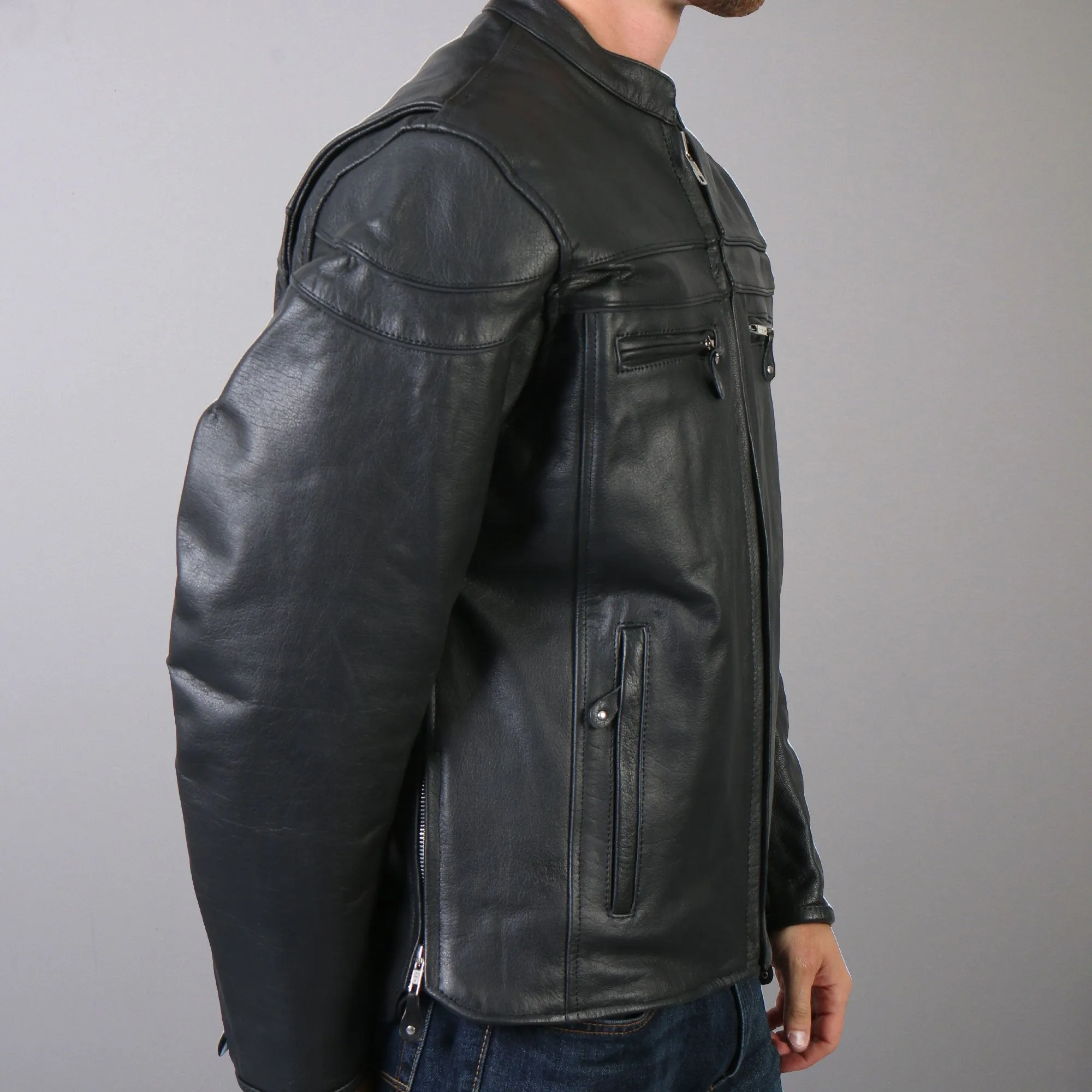 Men's Leather Jacket with Double Piping, JKM1011-HL