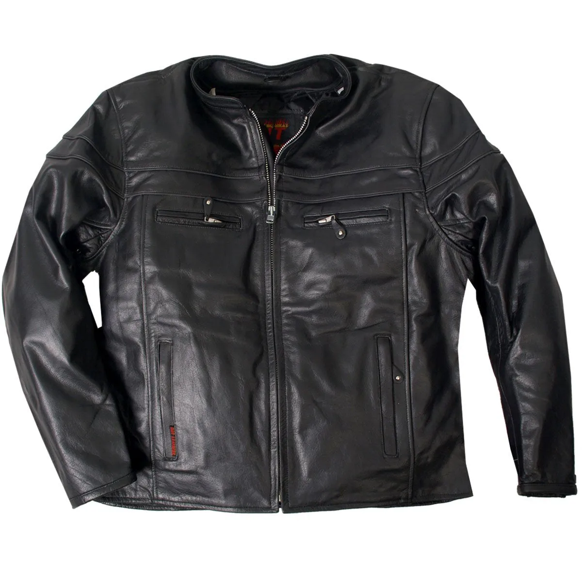 Men's Leather Jacket with Double Piping, JKM1011-HL