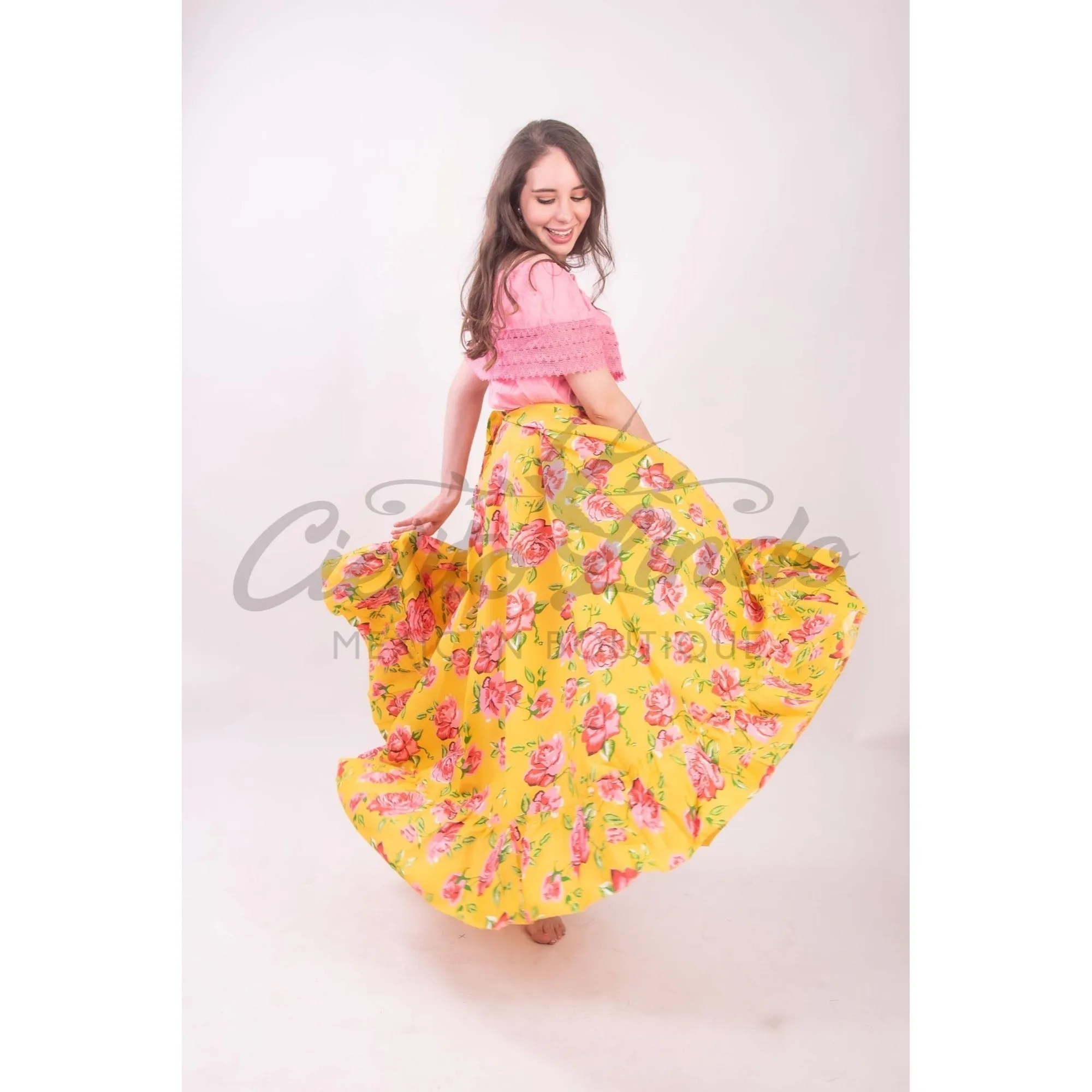 Mexican Folklorico Orange Floral Skirt