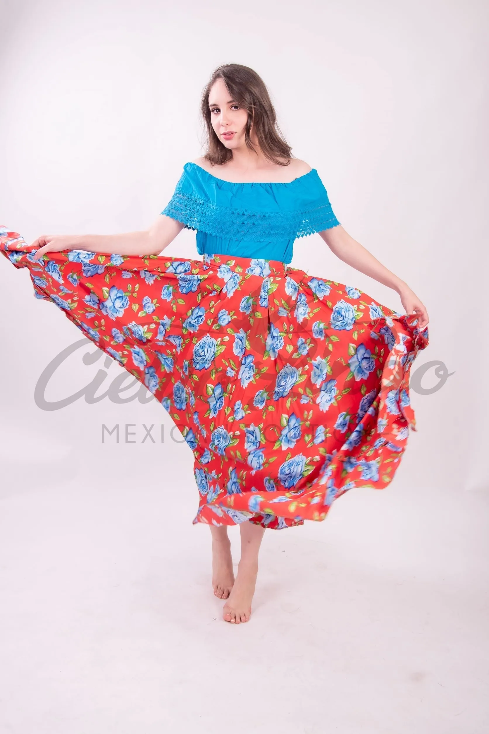 Mexican Folklorico Red Floral Skirt