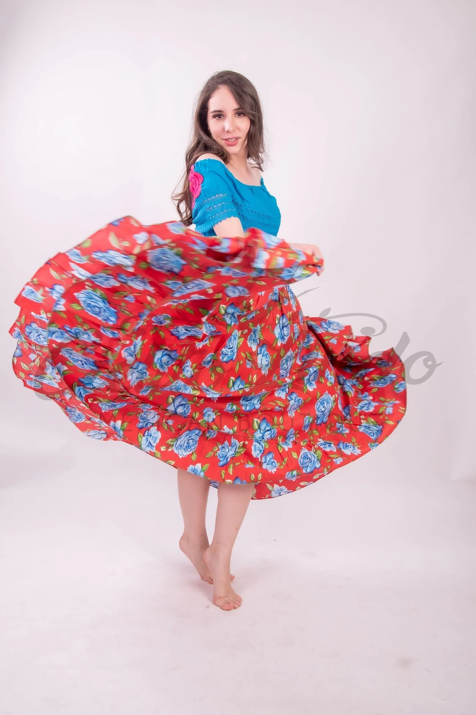 Mexican Folklorico Red Floral Skirt