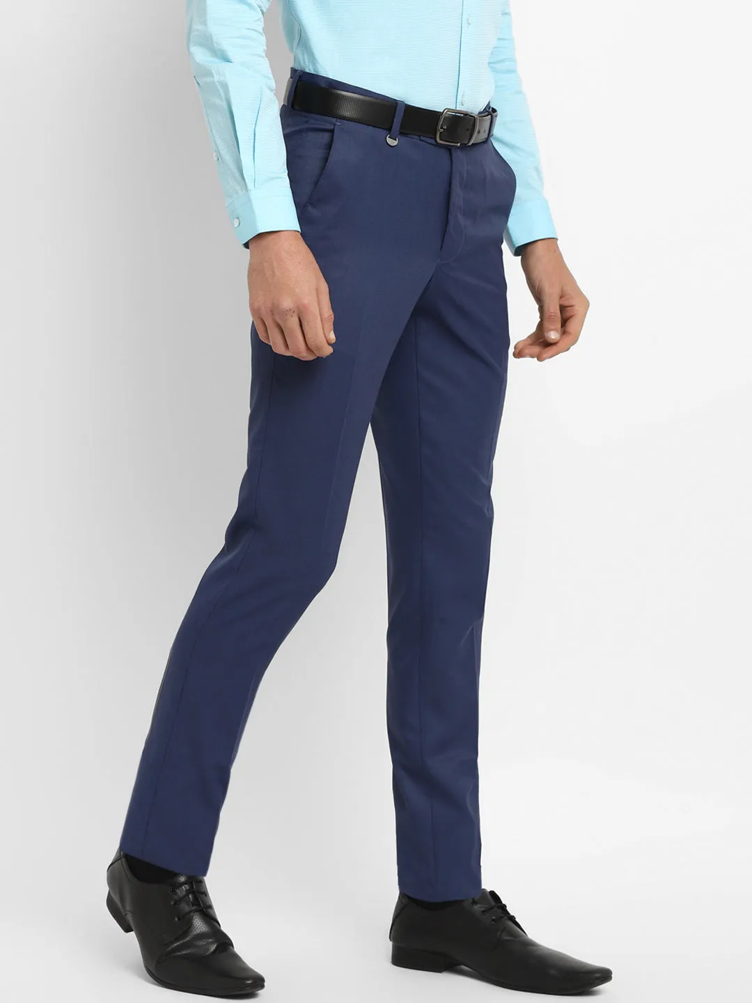 Navy Blue Self Design Slim Fit Trouser