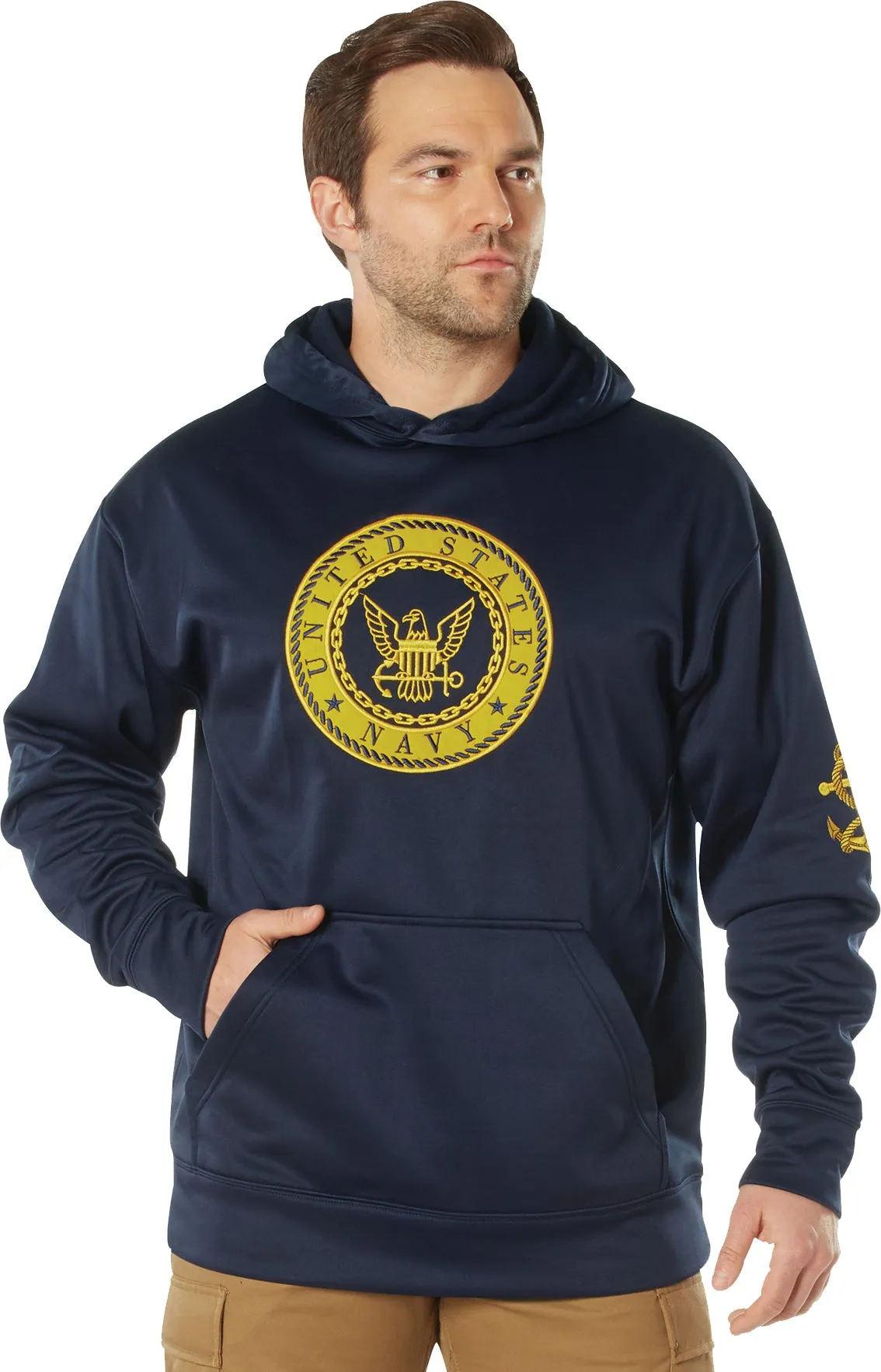 Navy Emblem Pullover Hooded Sweatshirt